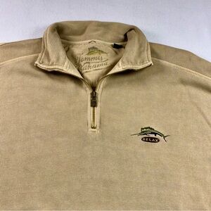 Tommy Bahama 1/4 Zip Relax Pullover Golf Sweater Sweatshirt Large Khaki